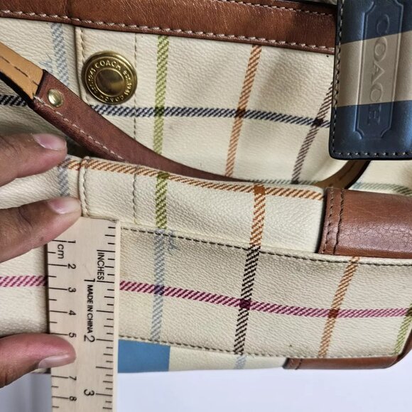 VTG Classic Coach Heritage Tatterall Plaid Bag Tote Blue Stripe #D0868-12561 - Picture 7 of 13